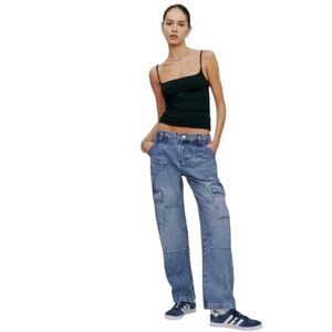 REFORMATION women's size 26 Mckenna mid rise slouch cargo seneca wide leg jeans